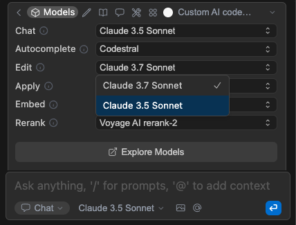 Settings Active Models Section